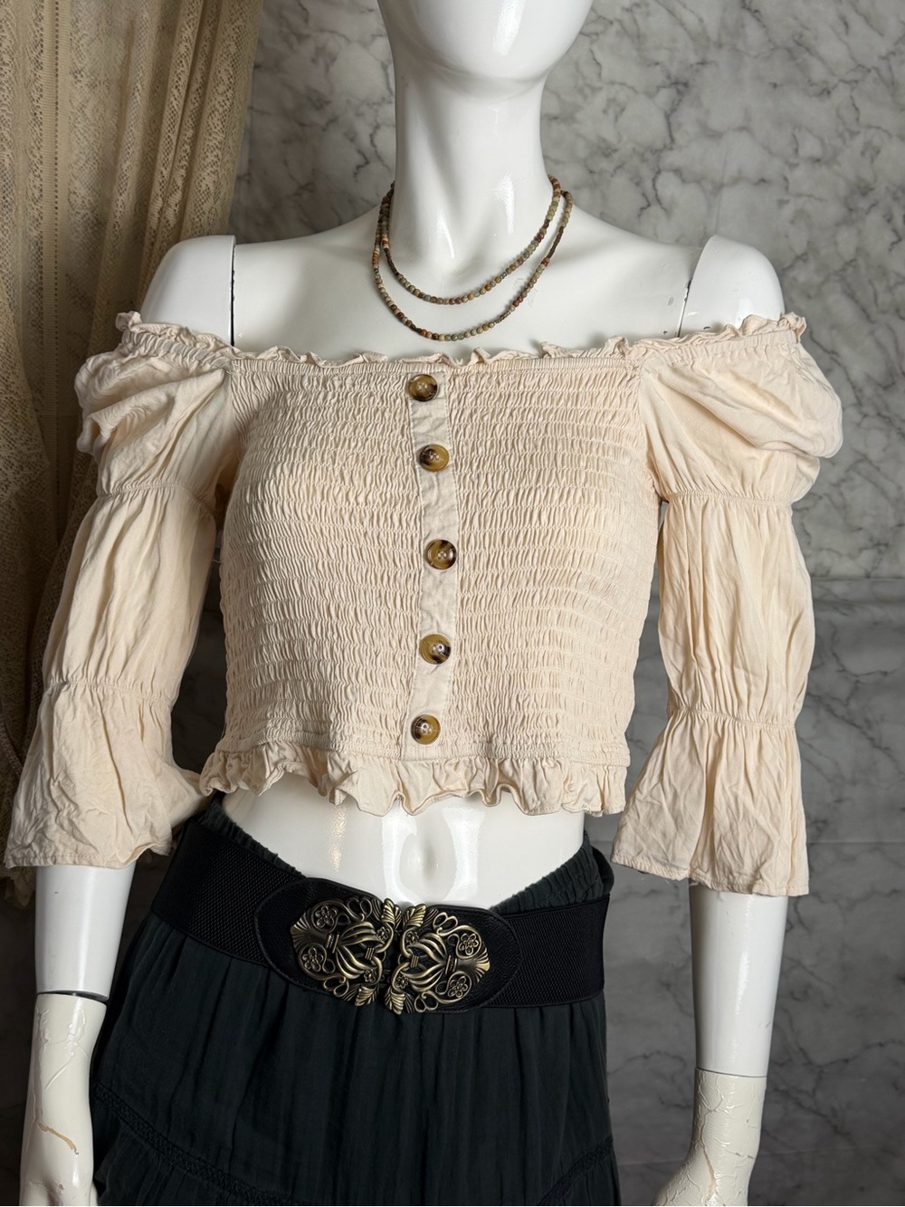 BAEVELY M Piratecore Romantic Peasant Coquette Smocked Puff Milkmaid Renaissance